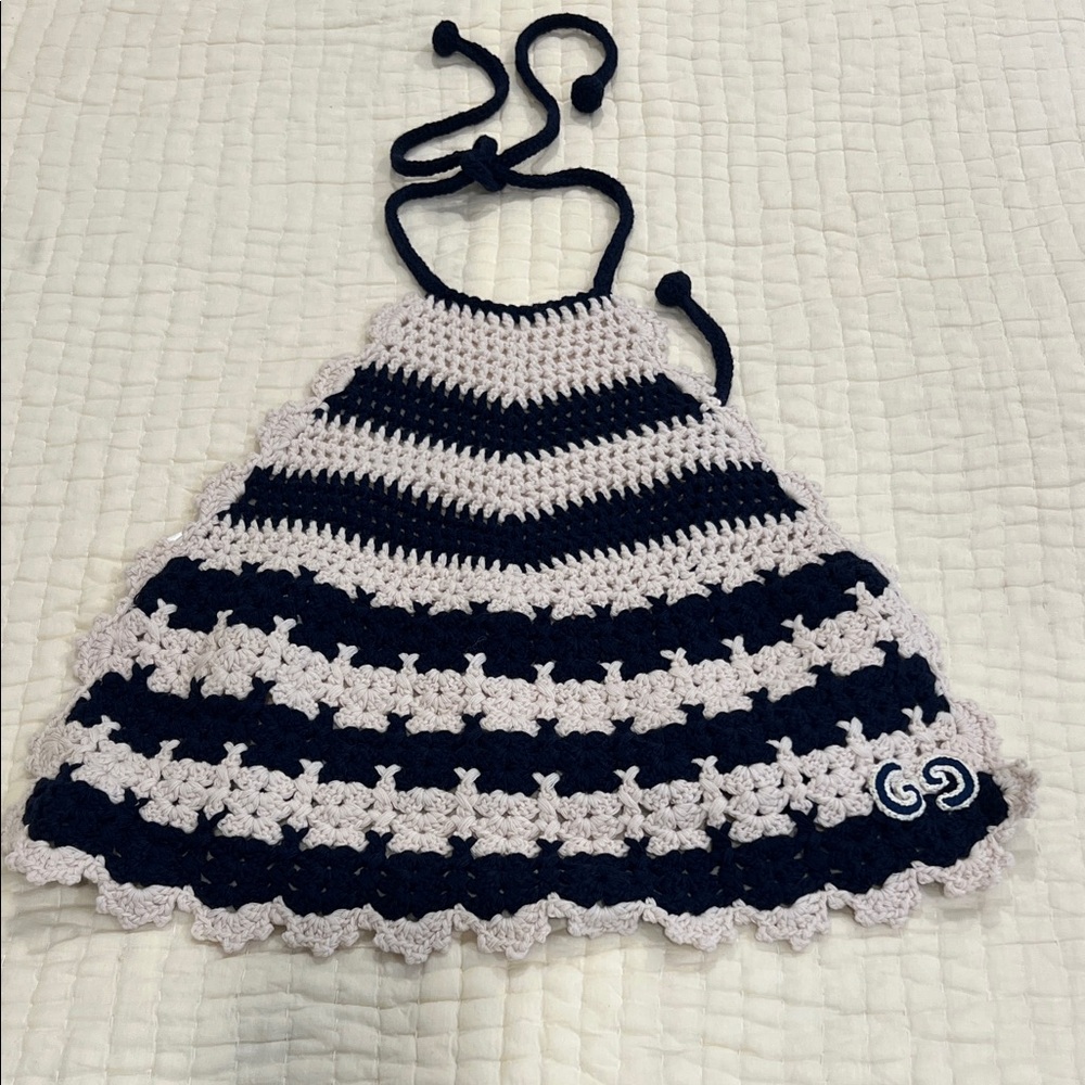 Gucci Navy and Cream Crochet Halterneck Top